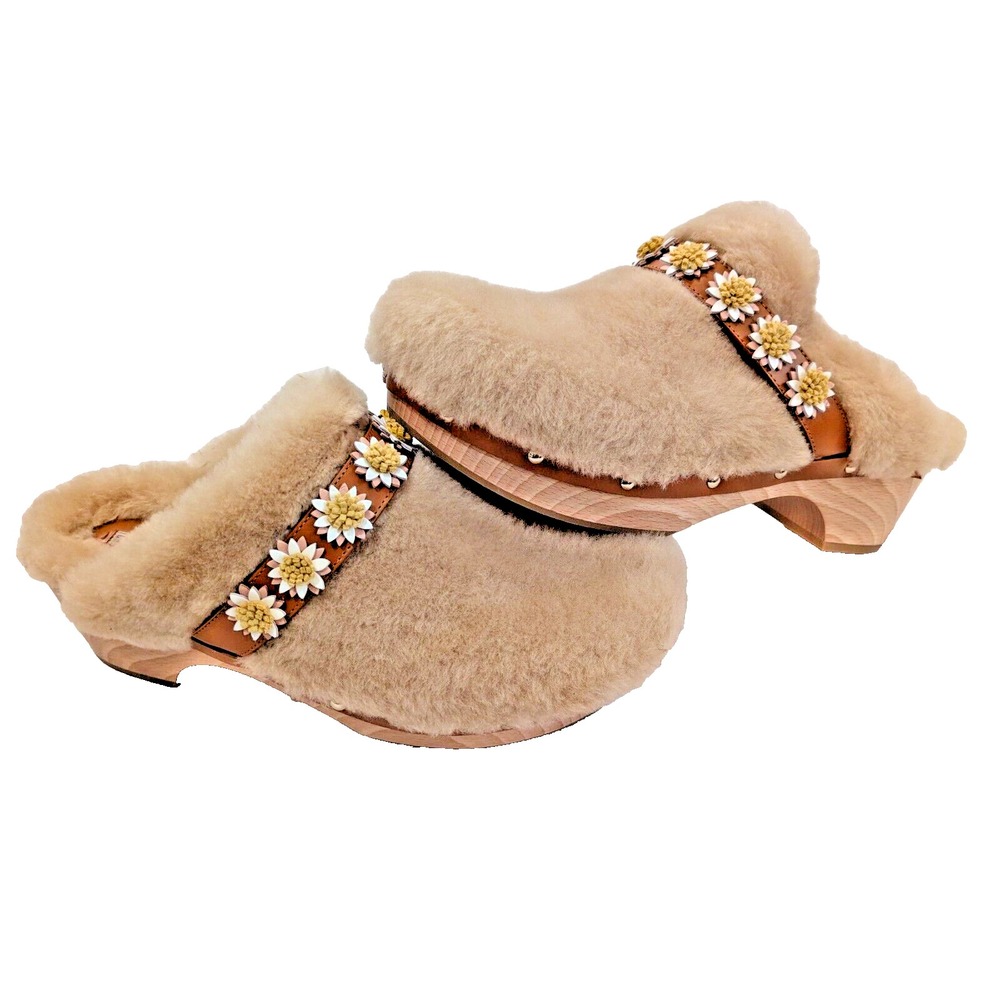 Fabrizio Viti Jean Shearling Soft Floral Daisy Mule Clog Women Sz: EU 42 US 11.5